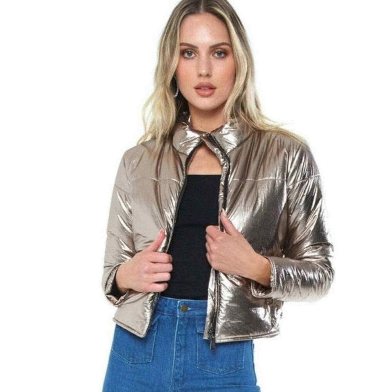 Nwot David Lerner Bella Metallic Crop Puffer Jacket Xl